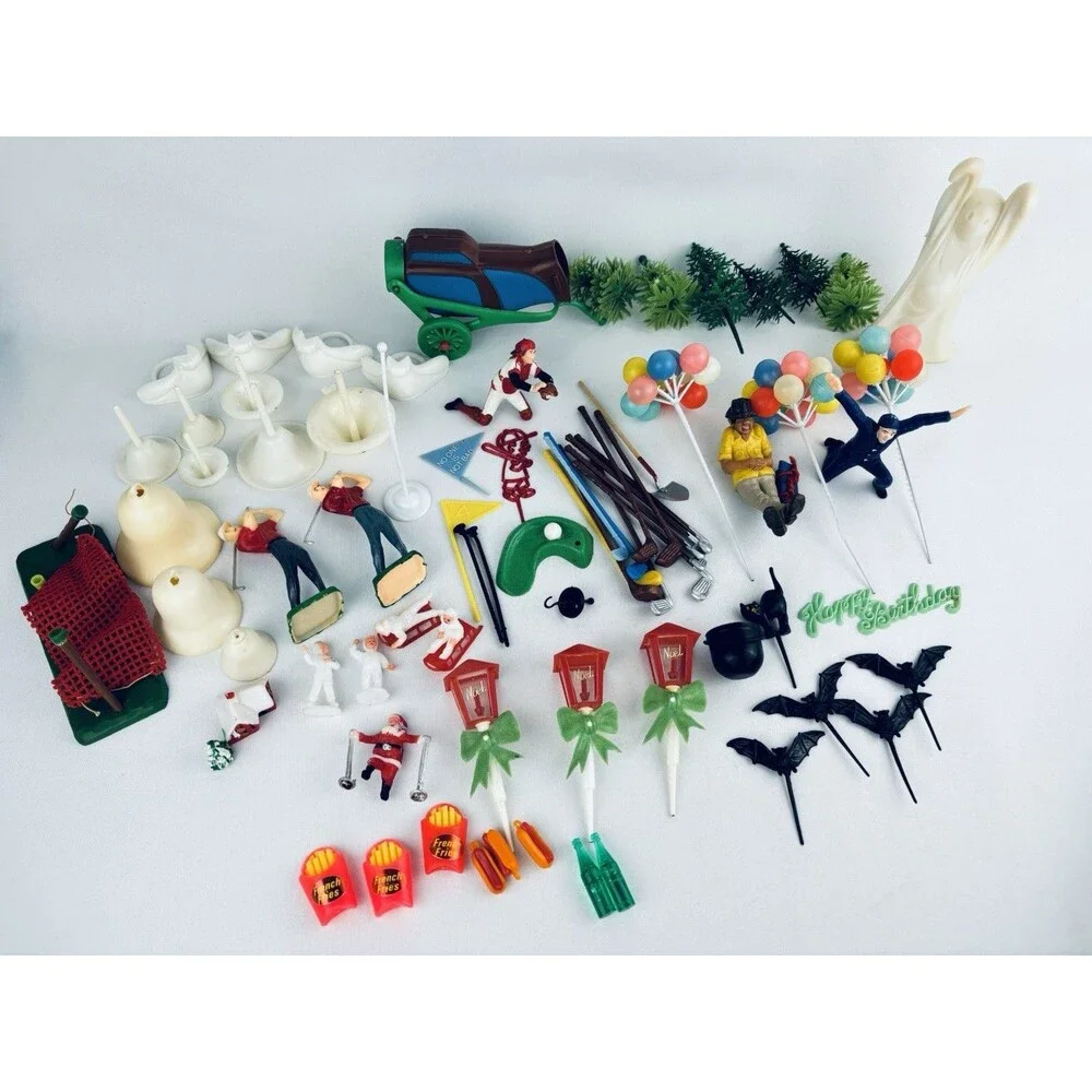 Large Lot Cake Decorations Hard Plastic - Wilton - Toppers  -Hong Kong‎ Vintage
